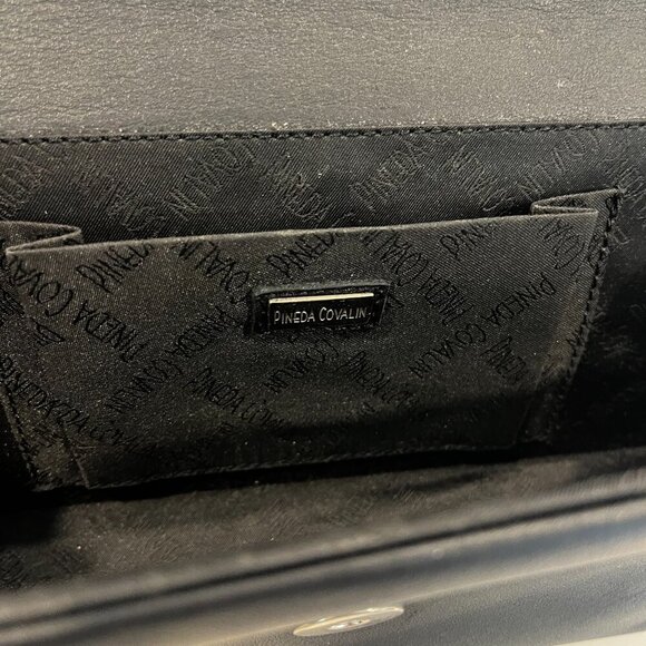 Pineda Covalin Clutch/Purse Flap Over Clutch Silk Leather Black White Pattern - Picture 5 of 9